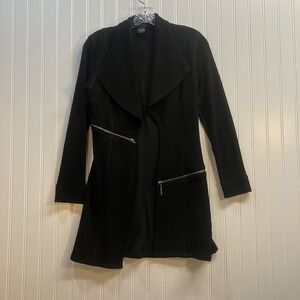 Eva Varro Barcelona Black Pebble Knit Open Front Jacket Asymmetrical Zipper XS